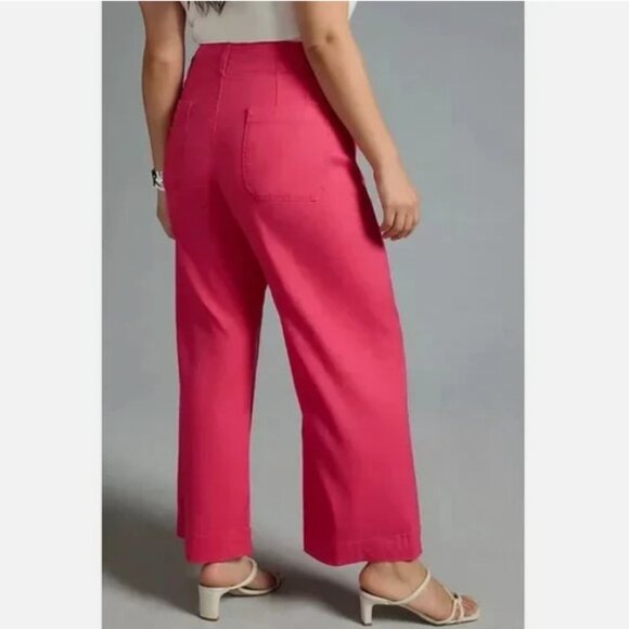 Anthropologie Maeve The Colette Linen Blend Crop Wide-Leg Pants 22W NWT Pink 22 - Picture 2 of 6